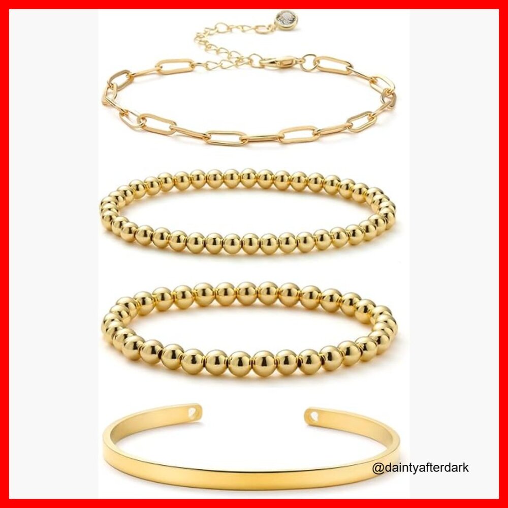 18k Gold Plated Copper Beaded Stackable Stretch B… - image 1